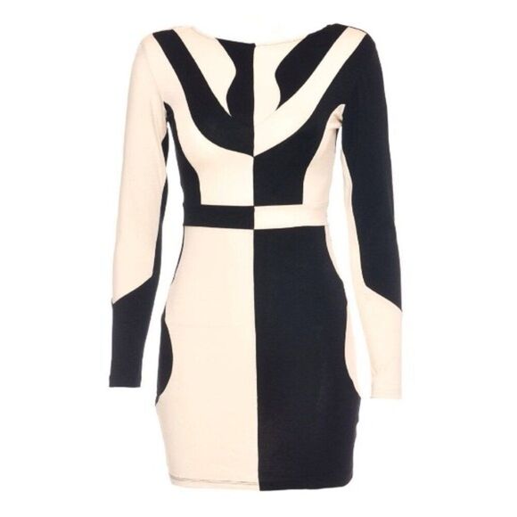 Motel Rocks XS Bodycon Mini Dress ColorBlock Sexy Club Black Abstract Feminine - Picture 1 of 11